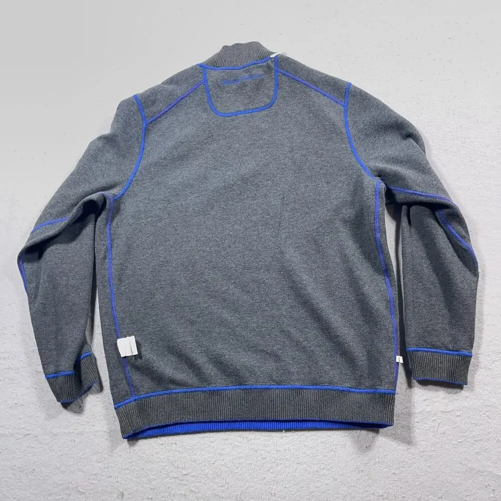 Tommy Bahama Sweatshirt Men Medium Gray Blue Reversible Pullover Preppy Casual‎